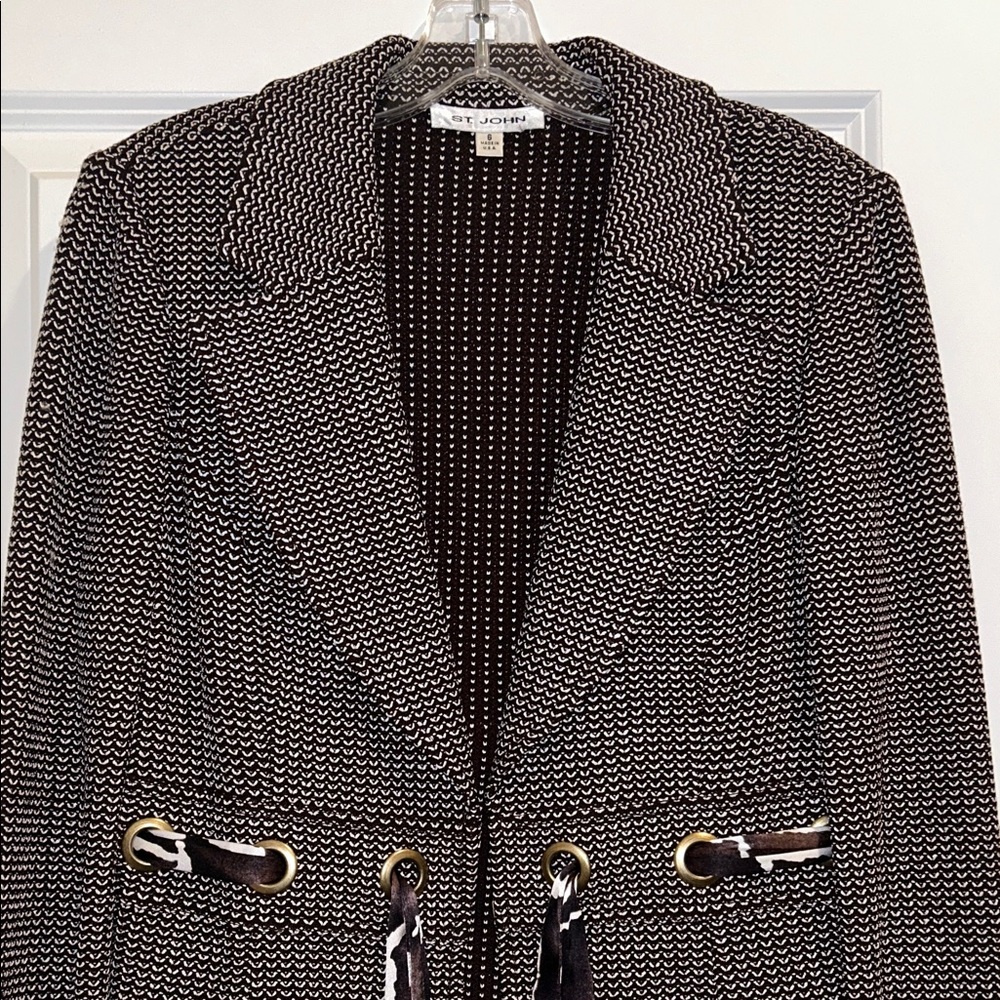 St. John Brown and White Textured Skirt Suit
